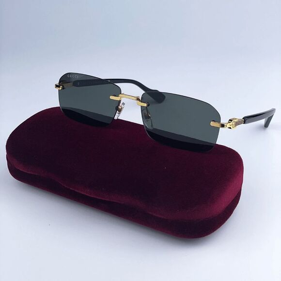 NEW Gucci GG1221S 001 Gold Black Grey Square Men Sunglasses